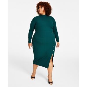 Nina Parker Womens Plus Ribbed MIDI Dress , Green-darkgreen , 3X